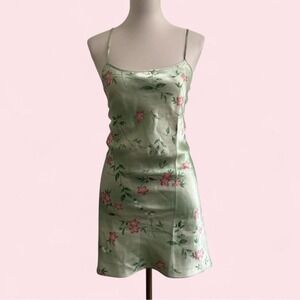 Y2K Vintage AVCN Sage Green Floral Satin Slip Dress — Size M